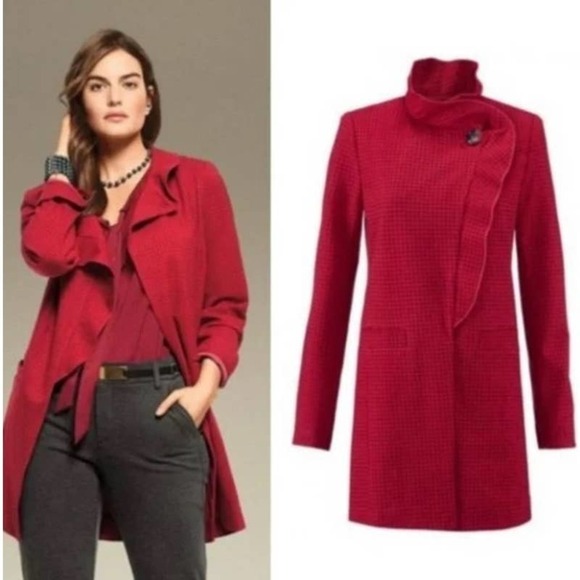 CAbi Jackets & Blazers - Cabi 3546 Red Square Houndstooth Check Ruffle Celebration Jacket Coat Sz S